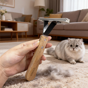 Peigne à poils d'animaux réutilisable - Manche en bois, grattoir métallique double face pour tapis, meubles et intérieur de voiture - Product Image 2