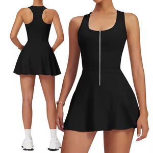 Custom Workout Athletic Dress Halber Reiß verschluss Racer Back Sport kleid Bottom ing Shorts 2-teiliges Set Fitness Wear Golf röcke - Product Image 2