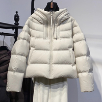 JANVENY 2025 Nouvelle veste courte matelassée à capuche et fermeture éclair pour femme, manches longues, épaisse et chaude, 90% duvet de canard blanc