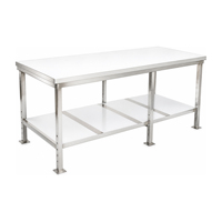 Table de travail robuste en acier inoxydable, plan de travail alimentaire robuste avec plateau en bois et hauteur réglable, table de conditionnement lourde