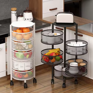 Estante giratorio 360 de piso a techo cesta giratoria de almacenamiento multicapa con ruedas, estante de cocina negro - Product Image 2