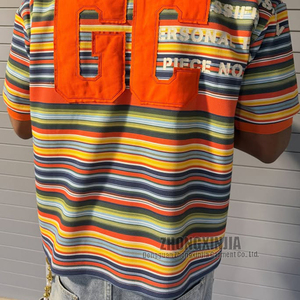 Polo in Cotone con Logo Personalizzato, Ricamata, Oversize, Multicolore con Strisce Arcobaleno, Stile Vintage Sportivo Streetwear - Product Image 4