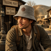 Chapeau Bob Personnalisé WEINI en Coton Pur Effet Vieilli avec Patch en Cuir Logo Vintage Lavé, Casquette de Pêcheur Marron, Chapeau de Soleil Sportif, Vente en Gros