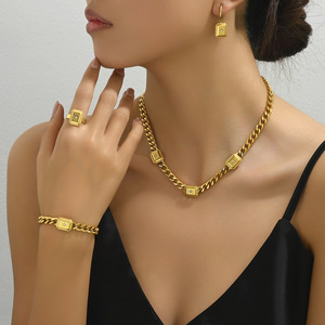 Collana di <span class=keywords><strong>moda</strong></span> personalizzata in acciaio inossidabile con zirconio in pietra con colletto quadrato chainzircone gioiello Set da sposa di lusso - Product Image 1