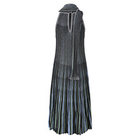 Robe longue décontractée à col halter sans manches en tricot à rayures colorées pour femme, collection Printemps 2026, avec foulard