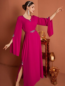 Damen High Neck Stretch Satin Kleid Elastic One Size Regular Fit Plain gefärbte ethnische Region für Herbst Winter Eid Party No - Product Image 6