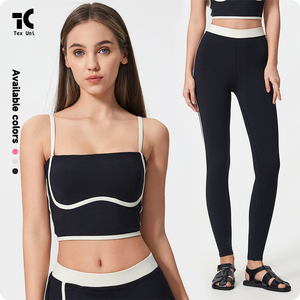 Jupe de sport doublée haut Impact antichoc débardeur à peine là bout à bout entraînement Capris femmes bloc de couleur Yoga ensemble - Product Image 6