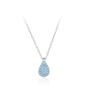 Collar colgante minimalista vintage de gotas de agua en plata de ley S925 con turquesa, versión personalizable en cobre, para mujer. - Product Image 1