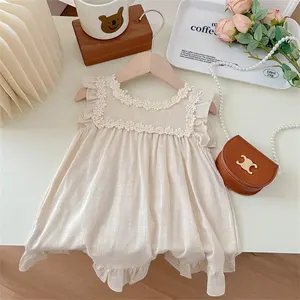 Girl's Dress 2023 Summer New Linen Vintage Embroidery Sleeveless Sundress Little Girl Flying Sleeve Princess Dress