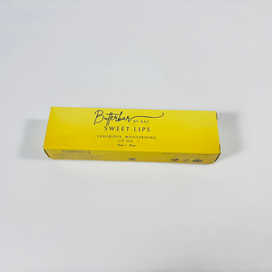 Boîte en carton longue jaune vif avec police manuscrite - Emballage haut <span class=keywords><strong>de</strong></span> gamme pour huile à lèvres hydratante - Product Image 1