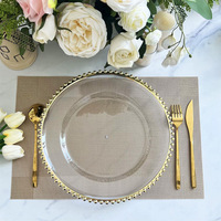 Assiettes de présentation rondes en verre acrylique doré perlé de 13 pouces pour mariage, accessoires de cuisine tendance, vente en gros