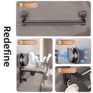 <span class=keywords><strong>Toallero</strong></span> Doble Duradero con Ventosas Gris Metálico, <span class=keywords><strong>Sin</strong></span> Perforaciones, Gancho <span class=keywords><strong>de</strong></span> <span class=keywords><strong>Pared</strong></span> para Almacenamiento en Baño y Hogar - Product Image 3