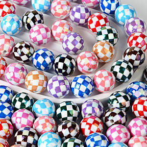 16mm UV-coated <b>Acrylic</b> Mixed Color Checkerboard Round <b>Bead</b> DIY Handmade Stringing Pen for Mobile Phone Chain Accessories - Product Image 1