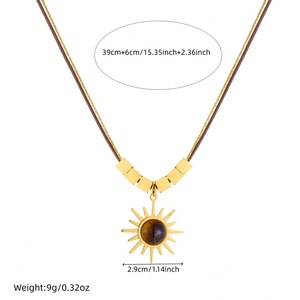 Maillard Retro Simulated Tiger Eye Gold Plated Sun Pendant Beaded Square Wax <b>Rope</b> <b>Chain</b> Necklace Daily Wear Fashion Jewelry - Product Image 4