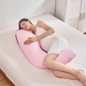 Travesseiro de algodão para gravidez em forma de J, suporte de corpo inteiro macio para mulheres, travesseiro de maternidade para dormir