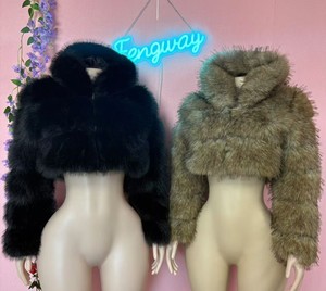 Cappotto in Pelliccia Sintetica Taglia <span class=keywords><strong>S</strong></span>-8XL per Donna, Giacca Invernale Corta con Maniche Lunghe, Felpa con Zip in Finta Pelliccia di Volpe - Product Image 1