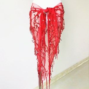 Pañuelo triangular con borlas para danza del vientre al por mayor, pañuelos de cadera para danza del vientre, pañuelo triangular de cadera teñido anudado para danza del vientre - Product Image 4