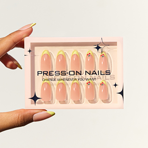 Polvo francés <span class=keywords><strong>amarillo</strong></span> 3D cereza patrón almendra acrílico puntas <span class=keywords><strong>de</strong></span> <span class=keywords><strong>uñas</strong></span> 30 piezas Prensa en <span class=keywords><strong>uñas</strong></span> estilo fresco <span class=keywords><strong>uñas</strong></span> artificiales - Product Image 4