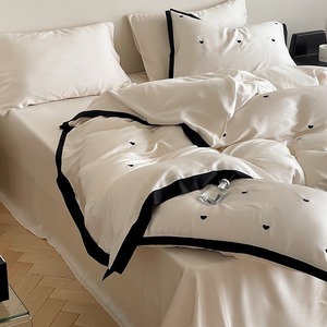 Korean French Style 60 Count <b>Sheet</b> Set Cool Silky Smooth Embroidered Heart Home Summer Spring Autumn - Product Image 4