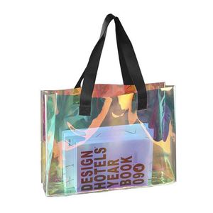Bolsa de Compras de PVC Holográfica Transparente de Alta Calidad con Diseño de Película Láser Colorida y Logotipo Personalizado - Product Image 1