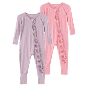 Tessuto personalizzato OEM Bamboo Baby Boys Girls Footless in viscosa di bambù Zippy tute da notte <span class=keywords><strong>tutina</strong></span> un pezzo con volant per 0-2 anni - Product Image 2