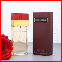 Parfum pour Femme Flacon en Verre Rectangulaire Élégant Liquide Doré Bouchon Rouge Bande Dorée Parfum Fleur de Rideau Longue Durée