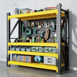 HJ Multi Layer Heavy Duty Metal Storage Rack 4 Tier Height Adjustable For Workshop Warehouse Basement <b>Tools</b> Storage - Product Image 2