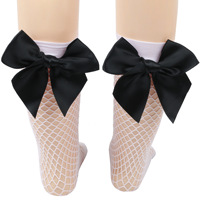 Chaussettes décontractées en maille pour enfants, style britannique, avec nœud pour fille, mi-mollet, pour la famille, courtes, en résille, cousues à la machine