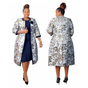 Plus Size 2-Piece Formal African Church Dress Suits Set for Women with Long <b>Jacket</b> and Button Detail - Product Image 1