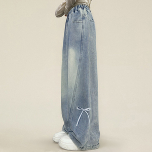 Jeans a Vita Alta Gamba Larga Lavaggio Chiaro - <span class=keywords><strong>Pantaloni</strong></span> in Denim con Dettaglio Annodato Vestibilità Comoda per Ragazze - Product Image 6