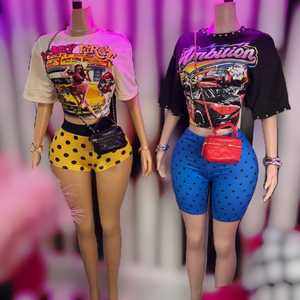 Conjunto de 2 Piezas PEEQI, Camiseta de Algodón con Estampado Gráfico y Remaches, Top y Shorts, Conjunto <span class=keywords><strong>Casual</strong></span> de Verano para Mujer - Product Image 1