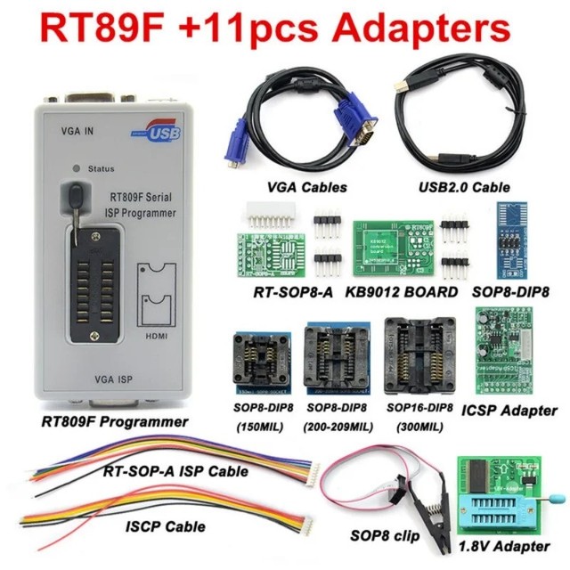 RT809F Serial ISP Programmer Standard 11 12 16 Adapters Set +1.8V SOP8 Test Clip+EDID Cable Smart Chips High Programming Speed