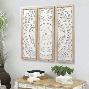 Arte de la pared Decoración de madera tallada a mano en paneles blancos envejecidos antiguos Escultura decorativa Placa de madera elegante - Product Image 2