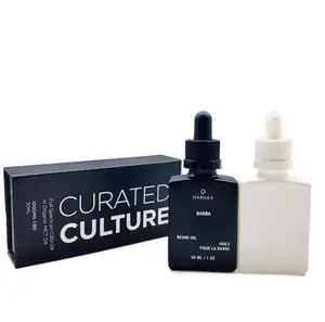 Bottiglia contagocce vuota in vetro quadrato smerigliato nero da 30ml con confezione regalo di lusso