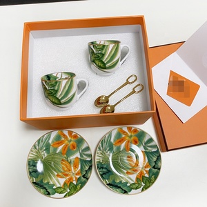 New Product 2 <b>Cups</b> Ceramic Coffee <b>Sets</b> Luxury Banana Pattern Coffee & Tea Porcelain <b>Cups</b> and Saucers - Product Image 2