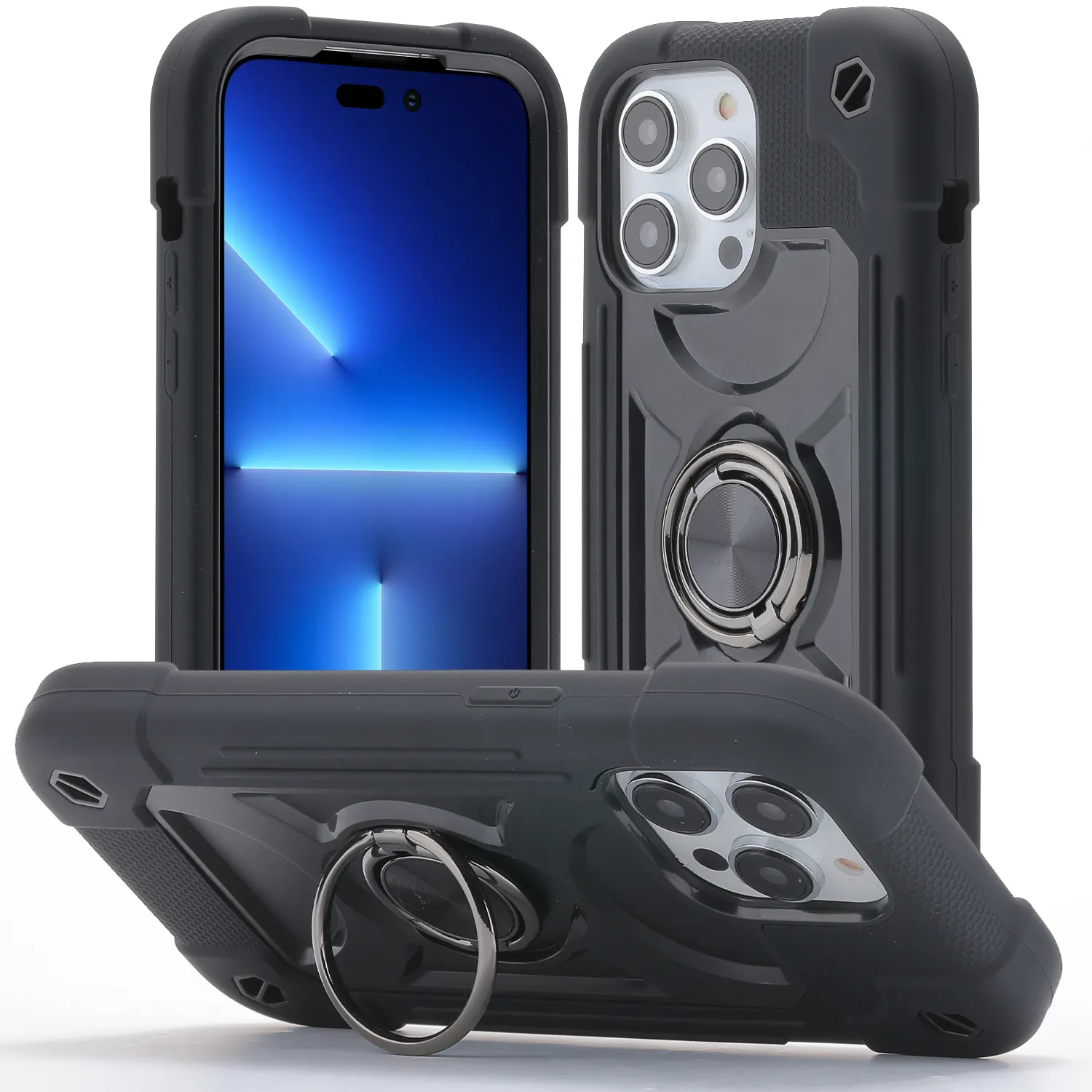 Custodia per telefono di lusso antiurto con paraurti armatura per iPhone 14 13 12 11 Pro Max XR XS 78 Plus custodia rigida per PC con supporto ad anello robusto colorato