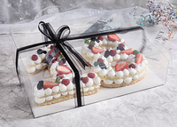 6 ''8'' clair PET numéro d'âge boîte à gâteau plié gâteau boîte d'emballage Transparent clair gâteau Dessert boîte avec poignée