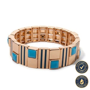 Nouveau Bracelet Élastique Perlé en Forme Géométrique Plaqué Or avec Émail, Modèle 2026, pour Femme, Usage Quotidien - Product Image 1
