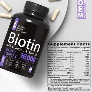 Cápsulas de Vitamina <span class=keywords><strong>B</strong></span> Compuesta al por Mayor Personalizadas OEM, Cápsulas de <span class=keywords><strong>Biotina</strong></span> con Colágeno y Queratina para Apoyar la Salud del Cabello, la Piel y las Uñas - Product Image 3