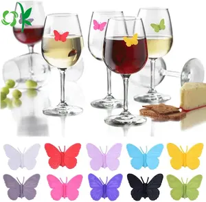 OKSILICONE High Quality Silicone Butterfly Drinking Bottle Marker Soft Silicone Wine Glass Bottle Tag Marker For Party