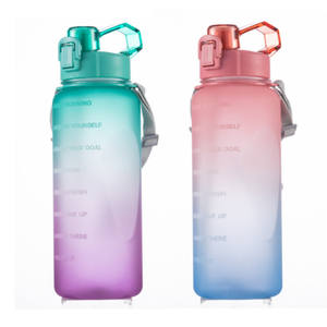 Botella de Agua Motivacional Ecológica de 64 oz (2 Litros) con Pajita y Marcador de Tiempo, Botella de Agua Potable de Plástico <span class=keywords><strong>PC</strong></span> PETG para Entrenamiento - Product Image 1