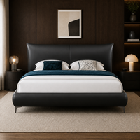 Modernes Schwarzes Lederbett mit Umweltfreundlichem Design und Geschwungenem Kopfteil für Schlafzimmer