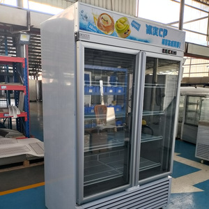 Réfrigérateur-congélateur commercial à air forcé, à température unique, avec double porte vitrée, dégivrage automatique, cinq étagères, en acier inoxydable - Product Image 3