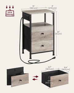 Vasagle đầu giường bằng gỗ bộ 2 đêm đứng với ngăn kéo vải và kệ lưu trữ bàn cạnh giường ngủ với trạm sạc - Product Image 5