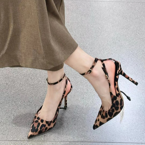 2025 Women's Stiletto New Arrival <b>Pointed</b> Pumps Open Lace Leopard Print Shallow Mouth High Heels Shoes - Product Image 1