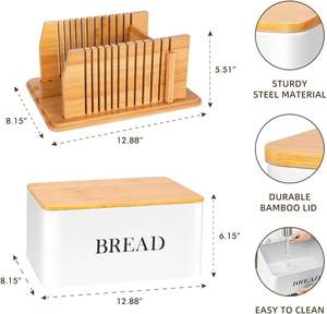 Recipiente de almacenamiento de pan de metal con tapa de tabla de cortar Caja de pan con rebanador de pan de Bambú - Product Image 2