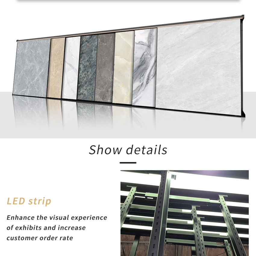 Idea Granite Slide Racks Sintered Stone Tile Slab Displays Stand Calacatta Ceramic Panel Floor Marble Display Racks For Showroom