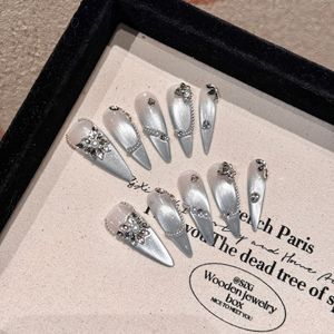 <span class=keywords><strong>Uñas</strong></span> Acrílicas 3D Hechas a Mano, <span class=keywords><strong>Uñas</strong></span> Postizas Stiletto Medianas, 10 Piezas, <span class=keywords><strong>Uñas</strong></span> Artificiales de Gel Suave - Product Image 5
