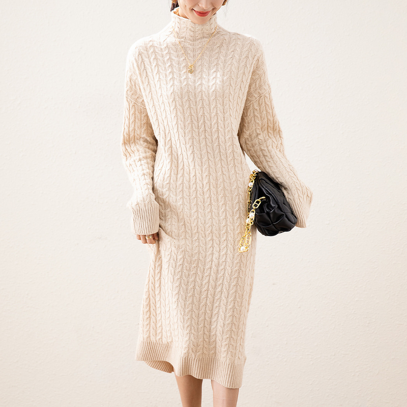 Turtleneck Solid Color Office Wool Classic