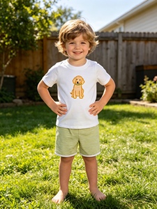 Conjunto de Ropa de Verano para Bebé Niño, Modelo BSSO2002 RTS Boutique, Estampado de Cachorro Azul, Seda de Leche, Manga Corta, Venta al Por Mayor - Product Image 1